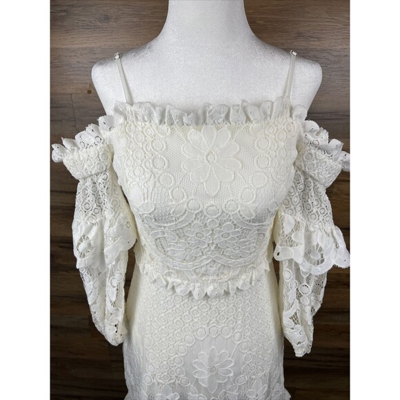 New Coquette Dress Parker Irma Sz 4 Lace Overlay Off the Shoulder White $228 - Picture 6 of 16